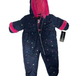 NWT Rothschild Warm Navy and Pink Baby Snowsuit, size 3/6M